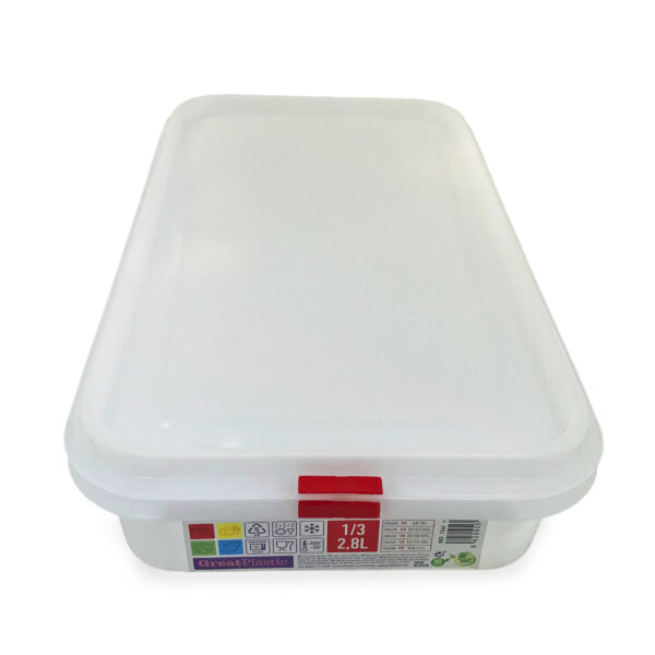 Tupper de plástico hermético rectangular. Tartera para comida reutilizable con tapa, apto para microondas, lavavajillas y congelador | Medidas: 325x176x65 2,8L Pack de 3 y 6 unidades |