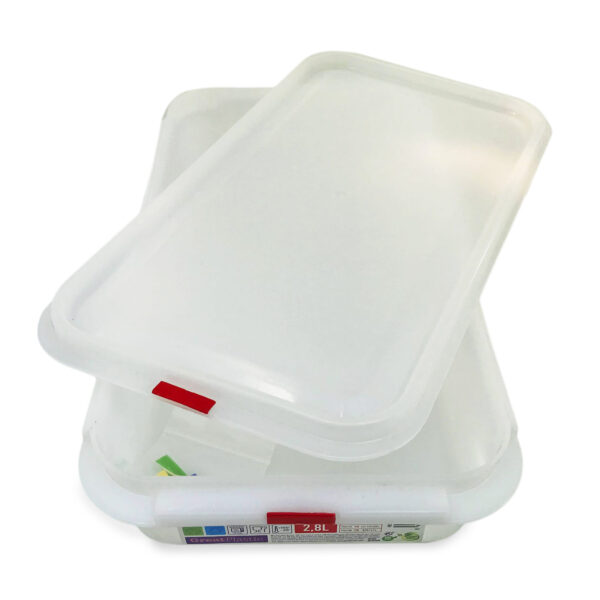 Tupper de plástico hermético rectangular. Tartera para comida reutilizable con tapa, apto para microondas, lavavajillas y congelador | Medidas: 325x176x65 2,8L Pack de 3 y 6 unidades |