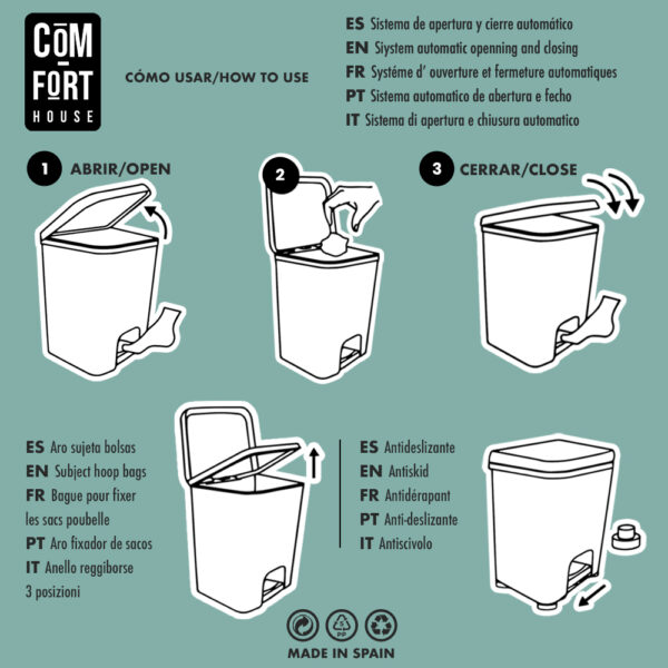 3106_cubo_pedal_negro_decorado_alahmbra_general_6-1.jpg Cubo de Basura con Pedal | Capacidad de 52 litros | Cubo Reciclaje | Cubo de Basura Orgánico Cocina | 1 unidad Piezas Extraíbles | Limpieza Fácil |