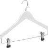 41BzLtvEJlL._AC_SL1000_.jpg COM-FORT HOUSE | Percha de Madera con Pinzas de Metal | Color Blanco | Diseño Elegante | Gancho de Acero Inoxidable Giratorio | Pack de 25 Unidades de 45cm | Muescas para Tirantes |