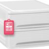 512ueOQ0jPL._AC_SL1500_.jpg COM-FORT HOUSE | Cajonera Apilable de Plástico | Modelo Lineas | Color Blanco| Modelo de 2 Cajones | Cajones de Almacenamiento Modular