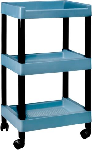 513CIsQwjL._AC_SX679_.jpg COM-FORT HOUSE- Carrito multifunción- Carro de Almacenamiento con Ruedas - 3 Niveles - Carro Auxiliar móvil Almacenamiento para Cocina, Baño o Negocios - Color Azul