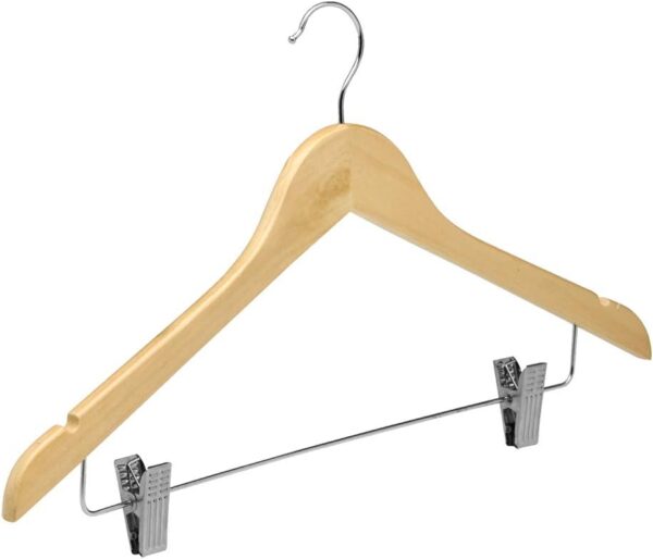 COM-FORT HOUSE | Percha de Madera Maciza | Color Blanco, Natural | Percha de Madera Maciza con Pinzas | Gancho Giratorio | Ideal para Faldas Pantalones y Vaqueros