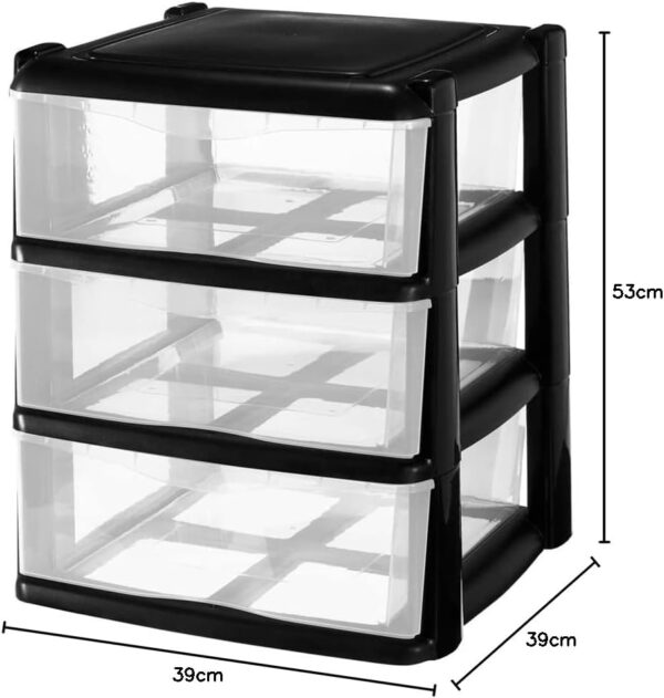 51F5gr0vKDL._AC_SL1106_.jpg COM-FORT HOUSE Cajonera de Plástico Apilable para Almacenaje - Big - Negro - 395x395x535 - Modelo 3 cajones