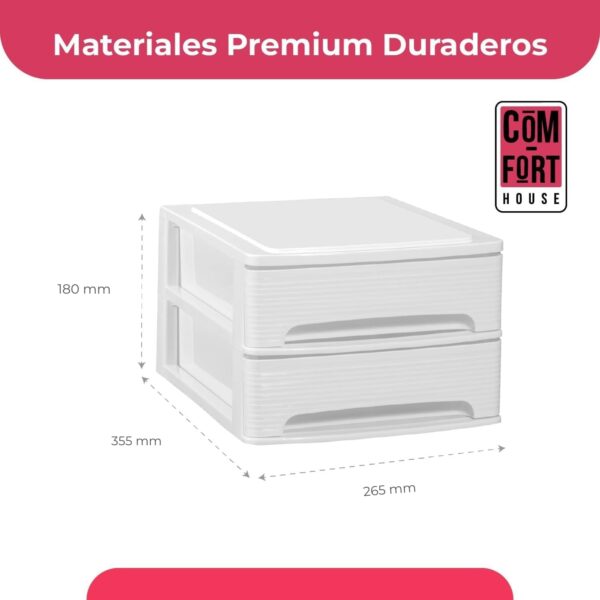 51HWkuKLw0L._AC_SL1500_.jpg COM-FORT HOUSE | Cajonera Apilable de Plástico | Modelo Lineas | Color Blanco| Modelo de 2 Cajones | Cajones de Almacenamiento Modular