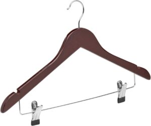51Ixz36BZNL._AC_SL1000_.jpg COM-FORT HOUSE | Percha de Madera con Pinzas de Metal | Color Nogal | Diseño Elegante | Gancho de Acero Inoxidable Giratorio | Pack de 12 Unidades de 45cm | Muescas para Tirantes |
