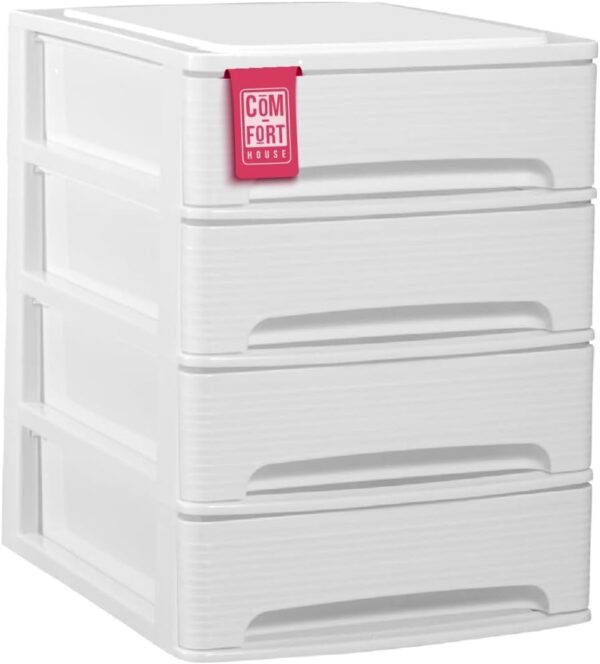 51K9R0pGtUL._AC_SL1280_.jpg COM-FORT HOUSE | Cajonera Apilable de Plástico | Modelo Lineas | Color Blanco| Modelo de 4 Cajones | Cajones de Almacenamiento Modular