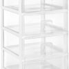 COM-FORT HOUSE | Cajonera Apilable de Plástico | Modelo Transparente | Color Blanco | Modelo de 4 Cajones | Cajones de Almacenamiento Modular
