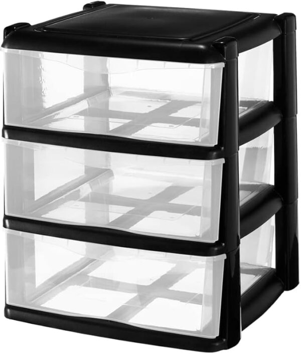 51UYWH5flsL._AC_SX679_.jpg COM-FORT HOUSE Cajonera de Plástico Apilable para Almacenaje - Big - Negro - 395x395x535 - Modelo 3 cajones