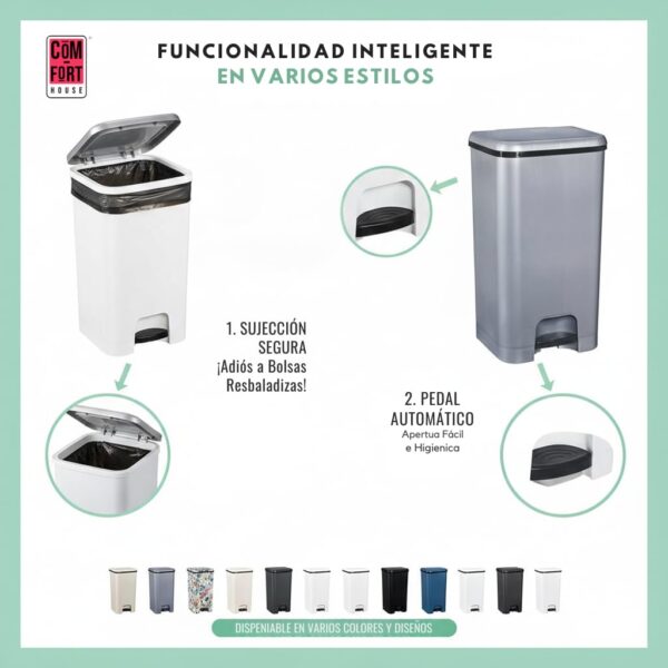 COM-FORT HOUSE | Cubo de Basura con Pedal | Capacidad de 37 litros | Cubo Reciclaje | Color Class Negro | Cubo de Basura Orgánico Cocina | 1 unidad | Piezas Extraíbles | Limpieza Fácil