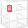 COM-FORT HOUSE | Cajonera Apilable de Plástico | Modelo Transparente | Color Blanco | Modelo de 3 Cajones | Cajones de Almacenamiento Modular