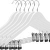 51m-TY0caWL._AC_SL1000_.jpg COM-FORT HOUSE | Percha de Madera con Pinzas de Metal | Color Blanco | Diseño Elegante | Gancho de Acero Inoxidable Giratorio | Pack de 25 Unidades de 45cm | Muescas para Tirantes |