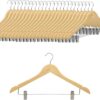 COM-FORT HOUSE | Percha de Madera Maciza | Color Blanco, Natural | Percha de Madera Maciza con Pinzas | Gancho Giratorio | Ideal para Faldas Pantalones y Vaqueros