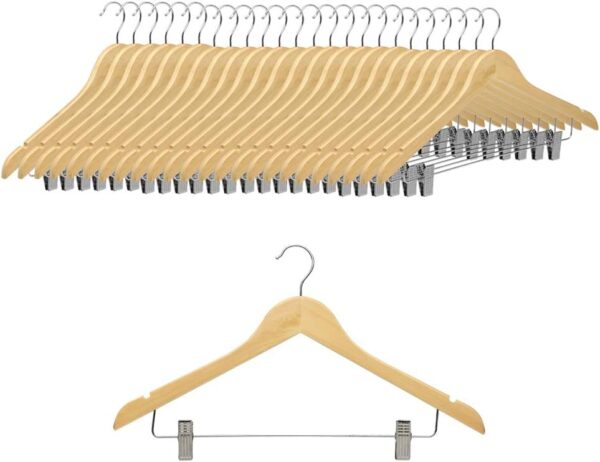 COM-FORT HOUSE | Percha de Madera Maciza | Color Blanco, Natural | Percha de Madera Maciza con Pinzas | Gancho Giratorio | Ideal para Faldas Pantalones y Vaqueros