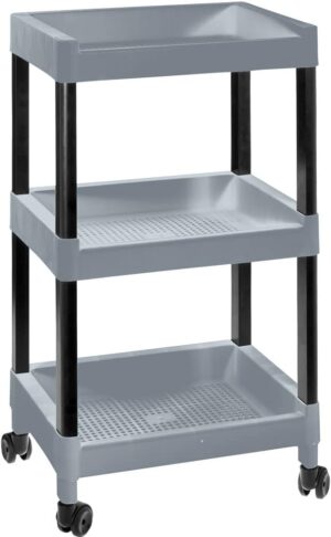 51zse7nAsRL._AC_SX679_.jpg COM-FORT HOUSE- Carrito multifunción- Carro de Almacenamiento con Ruedas - 3 Niveles - Carro Auxiliar móvil Almacenamiento para Cocina, Baño o Negocios - Color Plata
