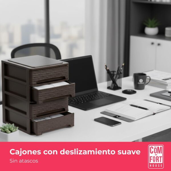 61-RMi6vrjL._AC_SL1500_.jpg COM-FORT HOUSE | Cajonera Apilable de Plástico | Modelo Bambú | Color Wengue | Modelo de 4 Cajones | Cajones de Almacenamiento Modular