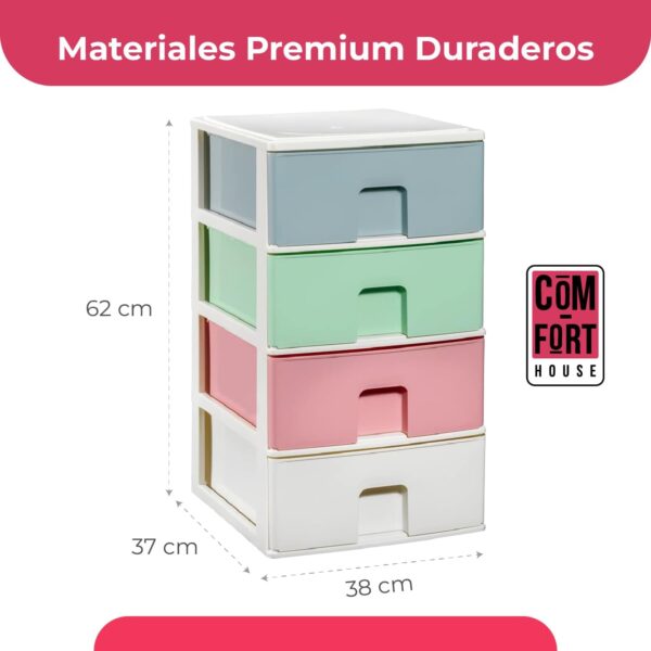 COM-FORT HOUSE | Cajonera Apilable de Plástico | Modelo Multicolor | Color Blanco | Modelo de 4 Cajones | Cajones de Almacenamiento Modular