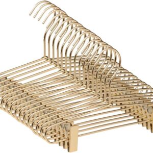 COM-FORT HOUSE Percha de Aluminio con Pinzas para Falda, Color Dorado. Pack de 8 y 14 Und. Perchas de Metal de 32 cm, Inoxidable y Resistentes. 14 Und.