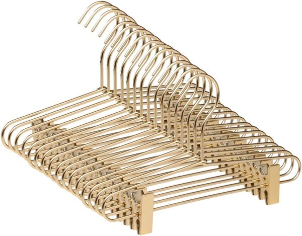 COM-FORT HOUSE Percha de Aluminio con Pinzas para Falda, Color Dorado. Pack de 8 y 14 Und. Perchas de Metal de 32 cm, Inoxidable y Resistentes. 14 Und.