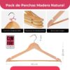 COM-FORT HOUSE | Perchas de Madera | Color Natural | Diseño Elegante | Madera Maciza | Perchas con Garra | para Trajes | Pack de 40 Unidades | Gancho de Acero Inoxidable Giratorio |