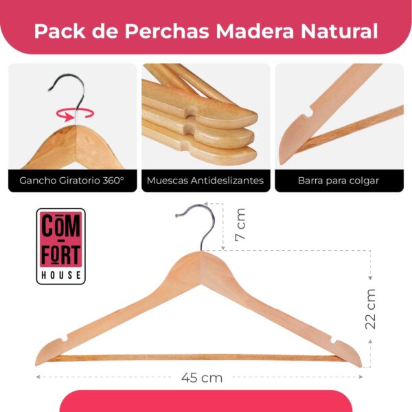 COM-FORT HOUSE | Perchas de Madera | Color Natural | Diseño Elegante | Madera Maciza | Perchas con Garra | para Trajes | Pack de 40 Unidades | Gancho de Acero Inoxidable Giratorio |