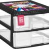 COM-FORT HOUSE | Cajonera Apilable de Plástico | Modelo Transparente | Color Negro | Modelo de 2 Cajones | Cajones de Almacenamiento Modular