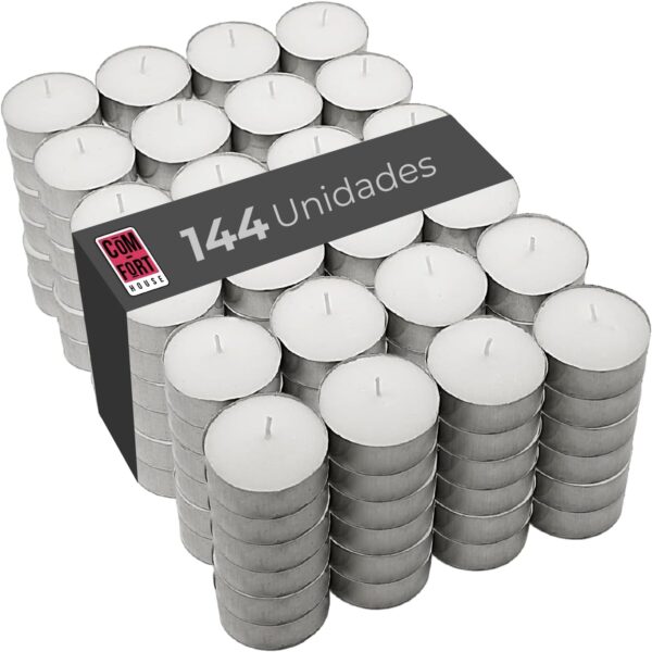 614B3w4Rb6L._AC_SL1500_.jpg COM-FORT HOUSE- Velas Blancas | Pack velas de 144 Unidades | Velas de Té Calientaplatos | Tealight | 9 Horas de Duración | Velas Decorativas Sin Perfume |