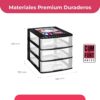 COM-FORT HOUSE | Cajonera Apilable de Plástico | Modelo Transparente | Color Negro | Modelo de 3 Cajones | Cajones de Almacenamiento Modular