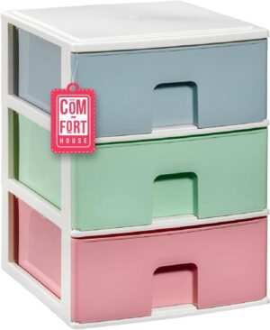615x190nQqL._AC_SL1500_.jpg COM-FORT HOUSE | Cajonera Apilable de Plástico | Modelo Multicolor | Color Blanco | Modelo de 3 Cajones | Cajones de Almacenamiento Modular