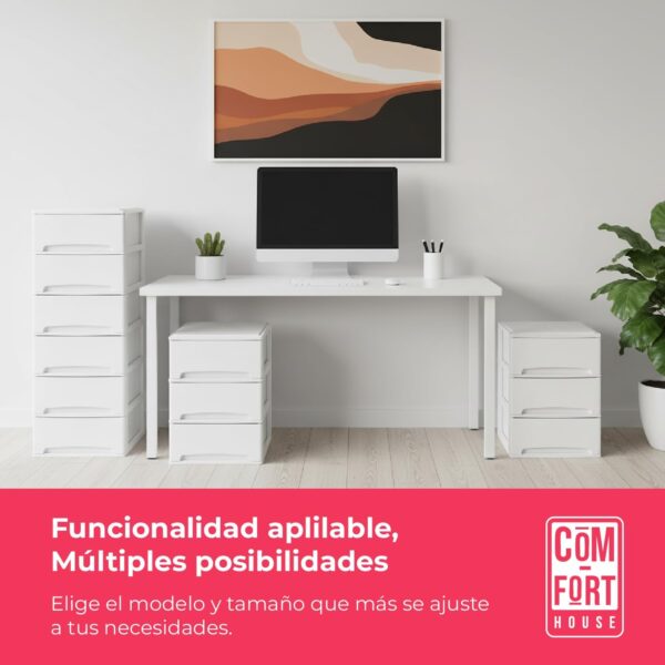 6162pbHl7AL._AC_SL1500_.jpg COM-FORT HOUSE | Cajonera Apilable de Plástico | Modelo Lineas | Color Blanco | Modelo de 3 Cajones | Cajones de Almacenamiento Modular