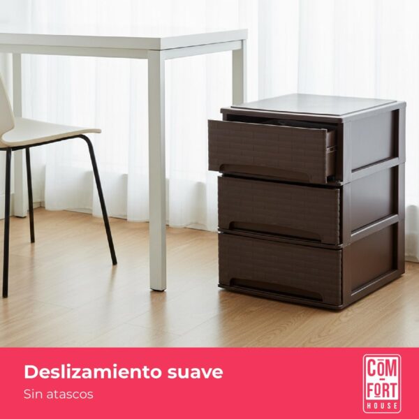 617uDpbvY9L._AC_SL1500_.jpg COM-FORT HOUSE | Cajonera Apilable de Plástico | Modelo Bambu | Color Wengue | Modelo de 3 Cajones | Cajones de Almacenamiento Modular