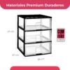 COM-FORT HOUSE | Cajonera Apilable de Plástico | Modelo Transparente | Color Negro | Modelo de 3 Cajones | Cajones de Almacenamiento Modular