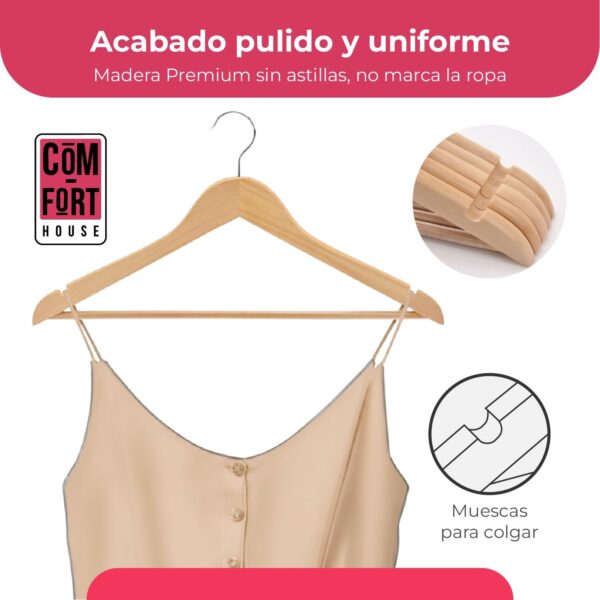 COM-FORT HOUSE | Perchas de Madera | Color Natural | Diseño Elegante | Madera Maciza | Perchas con Garra | para Trajes | Pack de 40 Unidades | Gancho de Acero Inoxidable Giratorio |