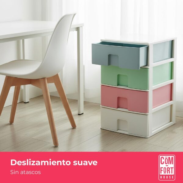 COM-FORT HOUSE | Cajonera Apilable de Plástico | Modelo Multicolor | Color Blanco | Modelo de 4 Cajones | Cajones de Almacenamiento Modular