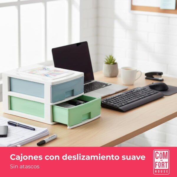 61FY-7a6HyL._AC_SL1500_.jpg COM-FORT HOUSE | Cajonera Apilable de Plástico | Modelo Multicolor | Color Blanco | Modelo de 2 Cajones | Cajones de Almacenamiento Modular
