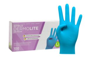 61FnJiNyuL._SL1500_.jpg COM-FORT HOUSE - Guantes nitrilo desechables - Color Azul- Colección Dermolite - Guantes de Látex sin Polvo - Disponible en tallas L, 100 und