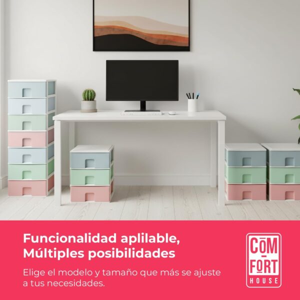 COM-FORT HOUSE | Cajonera Apilable de Plástico | Modelo Multicolor | Color Blanco | Modelo de 3 Cajones | Cajones de Almacenamiento Modular