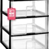 COM-FORT HOUSE | Cajonera Apilable de Plástico | Modelo Transparente | Color Negro | Modelo de 3 Cajones | Cajones de Almacenamiento Modular