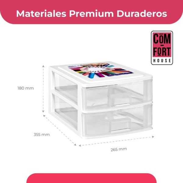 COM-FORT HOUSE | Cajonera Apilable de Plástico | Modelo Transparente | Color Blanco | Modelo de 2 Cajones | Cajones de Almacenamiento Modular