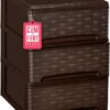 61M1jebbMqL._AC_SL1500_.jpg COM-FORT HOUSE | Cajonera Apilable de Plástico | Modelo Bambu | Color Wengue | Modelo de 3 Cajones | Cajones de Almacenamiento Modular