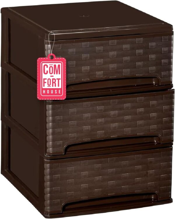 61M1jebbMqL._AC_SL1500_.jpg COM-FORT HOUSE | Cajonera Apilable de Plástico | Modelo Bambu | Color Wengue | Modelo de 3 Cajones | Cajones de Almacenamiento Modular