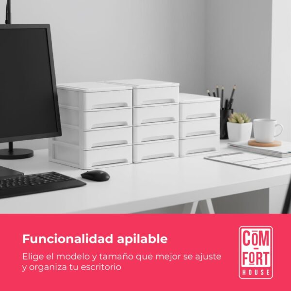 61Nk60-xKRL._AC_SL1500_.jpg COM-FORT HOUSE | Cajonera Apilable de Plástico | Modelo Lineas | Color Blanco| Modelo de 4 Cajones | Cajones de Almacenamiento Modular