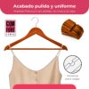 Pack de 10 Perchas de Madera Maciza Nogal con Gancho Giratorio 360° y Muescas Antideslizantes - con Barra para Pantalones - Alta Resistencia