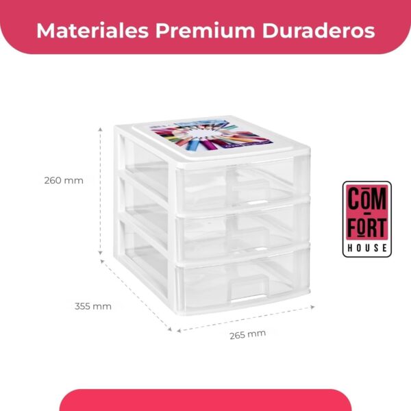COM-FORT HOUSE | Cajonera Apilable de Plástico | Modelo Transparente | Color Blanco | Modelo de 3 Cajones | Cajones de Almacenamiento Modular