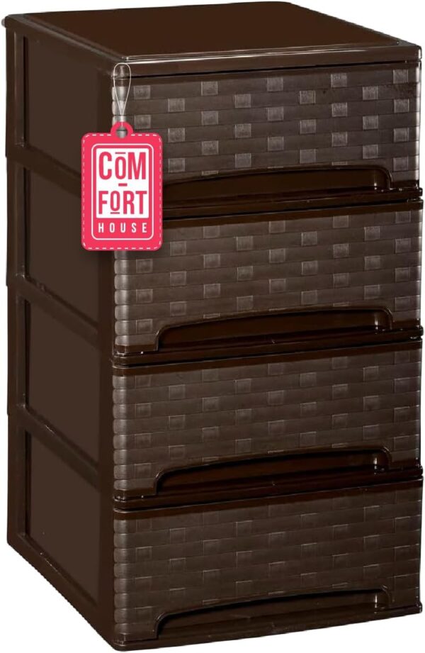 61PRVsQGWqL._AC_SL1500_.jpg COM-FORT HOUSE | Cajonera Apilable de Plástico | Modelo Bambu | Color Wengue | Modelo de 4 Cajones | Cajones de Almacenamiento Modular