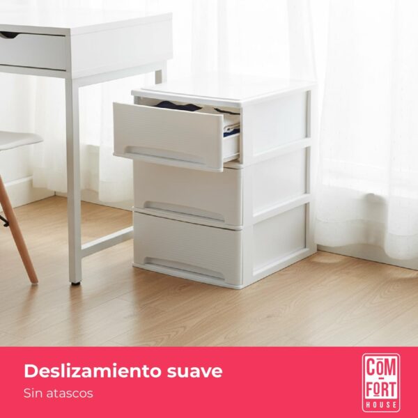 61Xf1eIPCWL._AC_SL1500_.jpg COM-FORT HOUSE | Cajonera Apilable de Plástico | Modelo Lineas | Color Blanco | Modelo de 3 Cajones | Cajones de Almacenamiento Modular