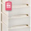 61Y0BFFg1SL._AC_SL1500_.jpg COM-FORT HOUSE | Cajonera Apilable de Plástico | Modelo Ondas | Color Blanco Roto | Modelo de 4 Cajones | Cajones de Almacenamiento Modular