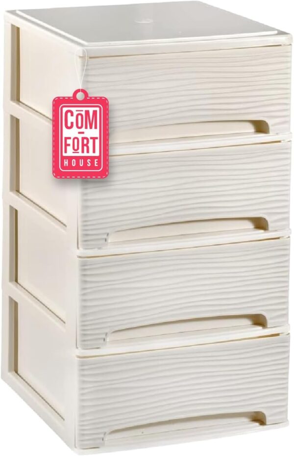 61Y0BFFg1SL._AC_SL1500_.jpg COM-FORT HOUSE | Cajonera Apilable de Plástico | Modelo Ondas | Color Blanco Roto | Modelo de 4 Cajones | Cajones de Almacenamiento Modular