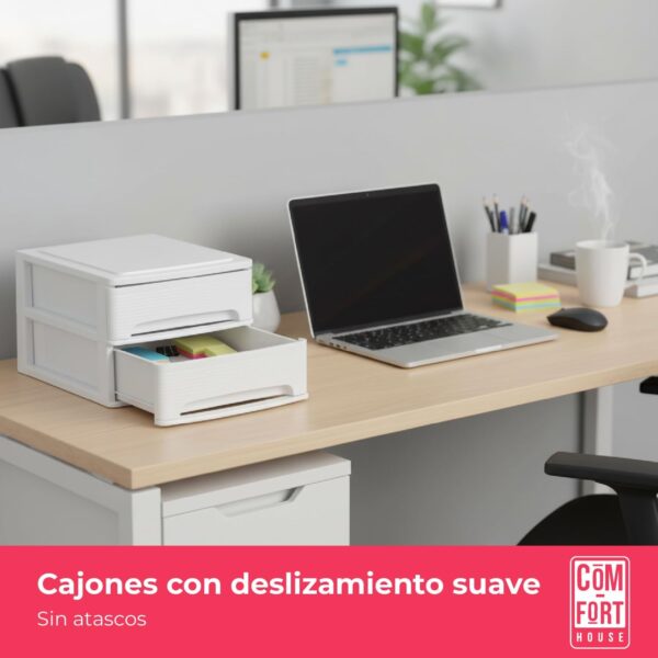 61YH93QFKAL._AC_SL1500_.jpg COM-FORT HOUSE | Cajonera Apilable de Plástico | Modelo Lineas | Color Blanco| Modelo de 2 Cajones | Cajones de Almacenamiento Modular