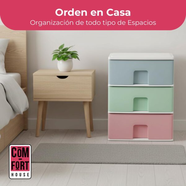 COM-FORT HOUSE | Cajonera Apilable de Plástico | Modelo Multicolor | Color Blanco | Modelo de 3 Cajones | Cajones de Almacenamiento Modular